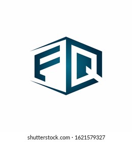FQ monogram logo with hexagon shape and negative space style ribbon design template