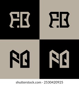FQ polígono, círculo, hexágono, letra plana e simples logotipo definido em uma prancheta. FQ minimalista e logotipo clássico.
