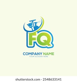 Logotipo del Vector local de la limpieza de la letra de FQ o de QF. Vector del logotipo del servicio de limpieza