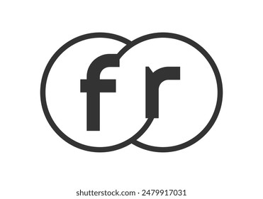 FR business company emblem with outline rounds and letters f r. Logo template of two merged circles for brand identity, logotype. Vector Infinity symbol  and technology sign.