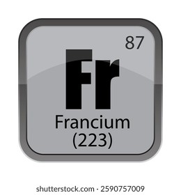 Fr chemical tile. Eighty seven number. Francium 223 text. Vector element block.