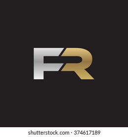 FR company linked letter logo golden silver black background