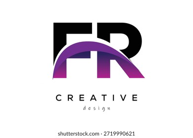FR kreatives und modernes Buchstabenlogo-Design mit kreativem violettem Wellenabstrakt, letzteres Logo-Konzept.