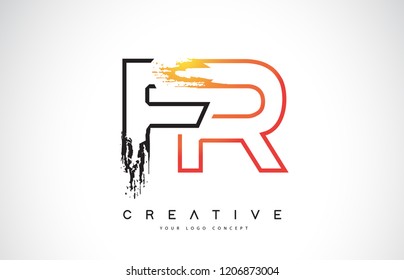 FR Creative Modern Logo Design Vetor with Orange and Black Colors. Monogram Stroke Letter Design.