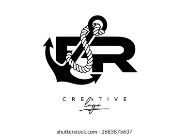 FR Creative Monogram Latte Logo mit Anker und Seildesign
