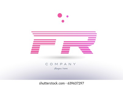 fr f r alphabet letter logo pink purple stripes lines creative text dots company vector icon design template