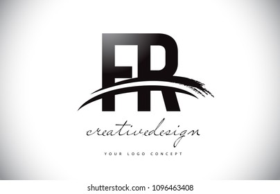 FR F R Letter Logo Design with Swoosh and Black Brush Stroke. Modern Creative Brush Stroke Letters Vector Logo