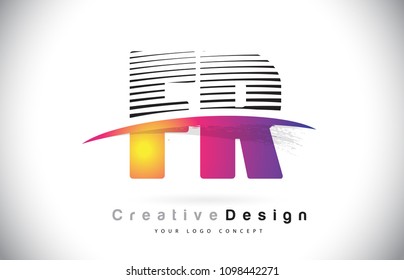 FR F R Letter Logo Design With Creative Lines and Swosh in Purple Brush Color Vector Illustration.