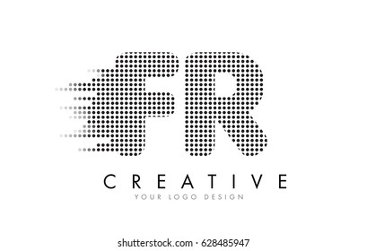 FR F R Letter Logo Design with Black Dots and Bubble Trails.