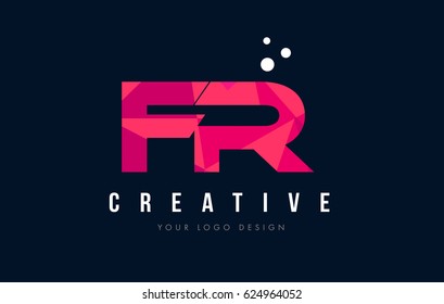 FR F R Purple Letter Logo Design with Low Poly Pink Triangles Concept