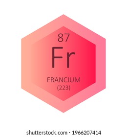Fr Francium Chemical Element Periodic Table. Hexagon gradient vector illustration, simple clean style Icon with molar mass and atomic number for Lab, science or chemistry education.