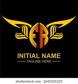 FR Golden Wing Emblem Logo with elegant gold wings, sleek and modern design. Ideal for branding, creative projects, luxury businesses, or artistic ventures.