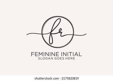 Logo de escritura a mano FR con el logotipo del vector de plantilla de círculo de la firma inicial, boda, moda, floral y botánica con plantilla creativa.