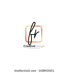 FR initial handwriting with color logo icon template vector.
