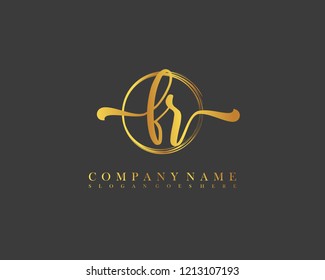 FR initial handwriting logo circle template vector