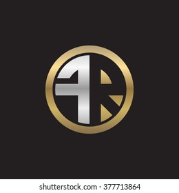 FR initial letters circle elegant logo golden silver black background