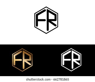 FR initial letters linked with hexagon shape logo
