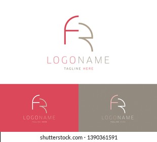 FR initial logo design with pink and light brown colors. FR monogram with elegant thin line letters.