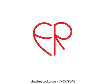 FR initial logo letter with heart shape red colored, logo design for wedding invitation, wedding name and business name.