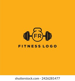 FR initial monogram for fitnes or gym logo with creative barbell design