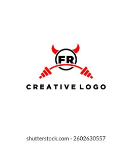 FR initial monogram for fitnes or gym logo with devil style design
