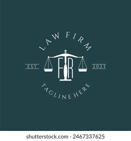 FR initial monogram for lawfirm logo with scale design vector