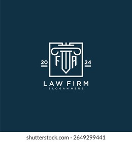 Logotipo do monograma inicial de FR para escritório de advocacia com design de pilares em quadrado criativo