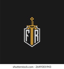 FR monograma inicial para imagem em estilo escudo e espada