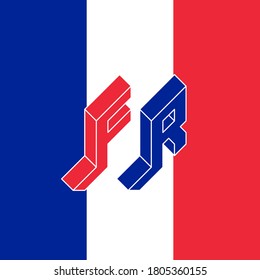 FR - código internacional de dos letras o dominio nacional de Francia. F y R - Monograma o logotipo. Fuente isométrica 3d para el diseño. Letras de tres dimensiones.