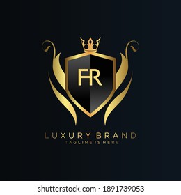 FR Letter Initial with Royal Template.elegant with crown logo vector, Creative Lettering Logo Vector Illustration.