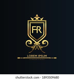 FR Letter Initial with Royal Template.elegant with crown logo vector, Creative Lettering Logo Vector Illustration.