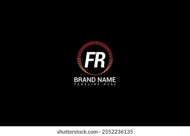 Diseño creativo del logotipo de la letra del FR. FRR diseño único. Diseño del logotipo de la letra del FR sobre fondo negro