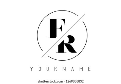 FR Letter Logo with Cutted and Intersected Design and Round Frame Vector Illustration