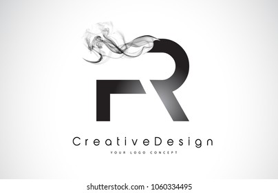 FR Letter Logo Design with Black Smoke. Creative Modern Smoke Letters Vector Icon Logo Illustration.