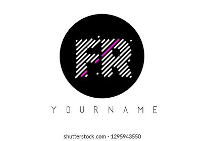 FR Letter Logo Design with White Lines and Black Circle Vector Illustration