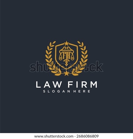 FR letter monogram logo for lawfirm with pillar and leaf image design