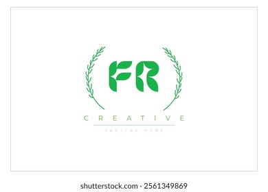 FR letters eco logo with leaf. Fresh nature and healthy leaf logo design.