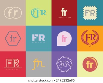 FR logo company template. Letter f and r logotype. Set different classic serif lettering and modern bold text with design elements. Initial font typography. Collection trendy business identity.