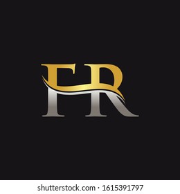 FR Logo Design Gold Red With Black Background. Abstract Letter FR Vector Illustration