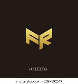 FR Logo Letter Initial Logo Designs Templete with Gold and Black Background