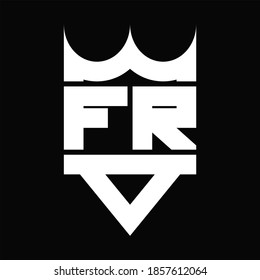 Monograma del logotipo FR con forma de corona aislada en el fondo negro