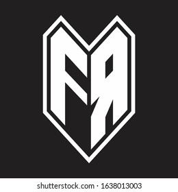 FR Logo monogram with emblem line style isolated on black background