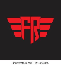 FR Logo monogram with emblem and wings element design template on red colors