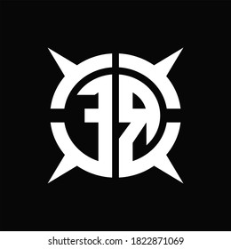 FR Logo monogram with four pieces circle slice design template on Black Background
