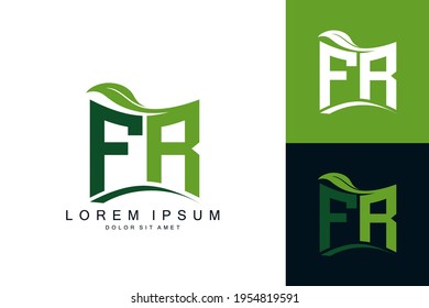 FR logo monogram with green leaf nature organic bio curved shape premium vector design template