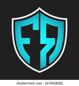 FR Logo monogram with shield shape isolated blue colors on outline design template