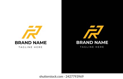 Elementos de plantilla de diseño de logotipo de letra FR RF. Logo de letras digitales abstractas modernas. Color geométrico y naranja y negro.