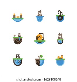 Fracking icon set design, Oil industry fuel technology power industrial production and petroleum theme Vector illustration