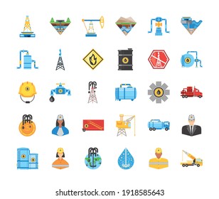 Fracking Industry Resource Oil Gas Exploration Icons Vector Illustration