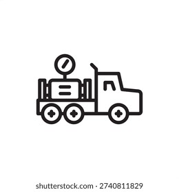 Fracking pump icon. Hydraulic fracturing hardware, representing high-pressure pumper trucks, oilfield injection systems, well stimulation equipment, petroleum engineering, and energy extraction tech.